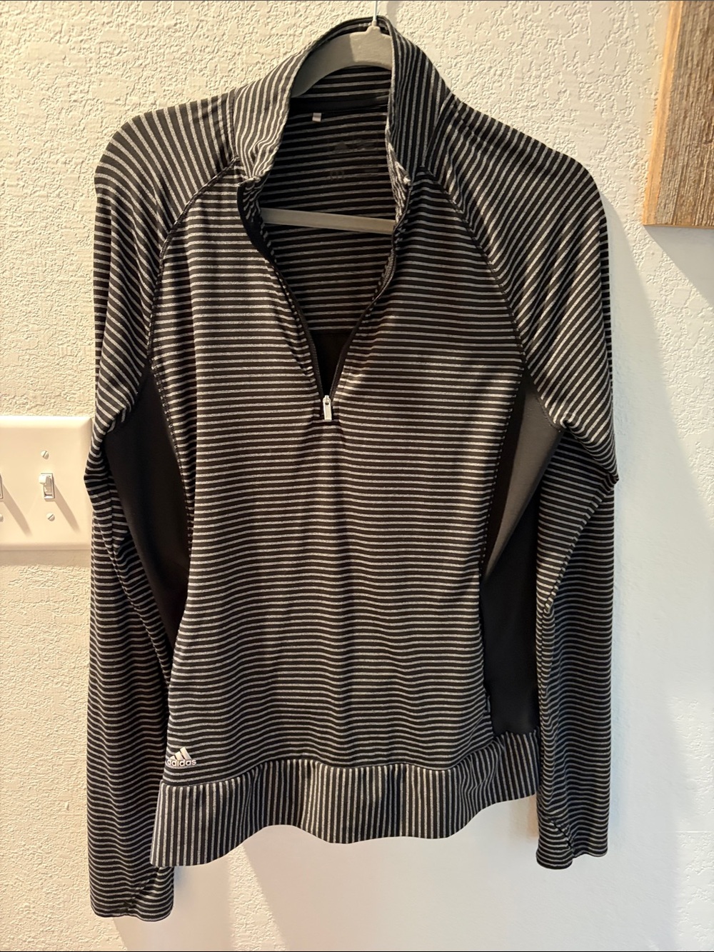 Women’s Black & White Striped Quarter-Zip adidas long sleeve.